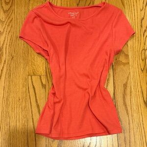 American Eagle Outfitters Coral Ribbed Scoop Neck Short Sleeve Tee